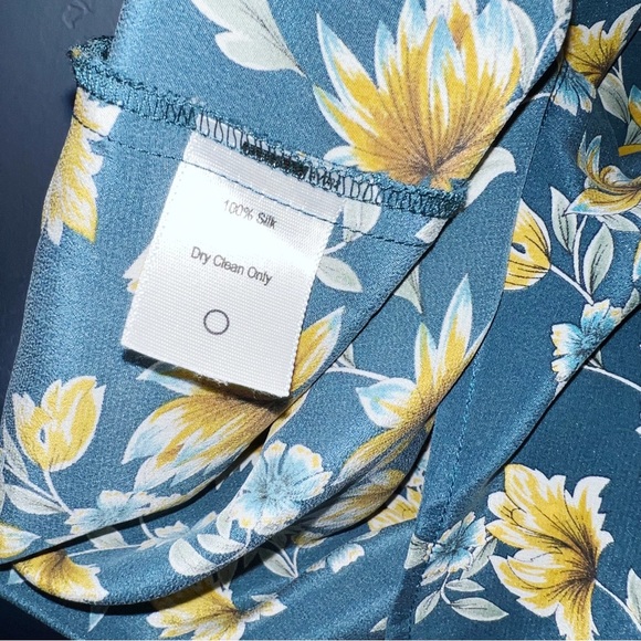 Amour Vert Size Large Teal floral Midi Silk Dress - Picture 7 of 7